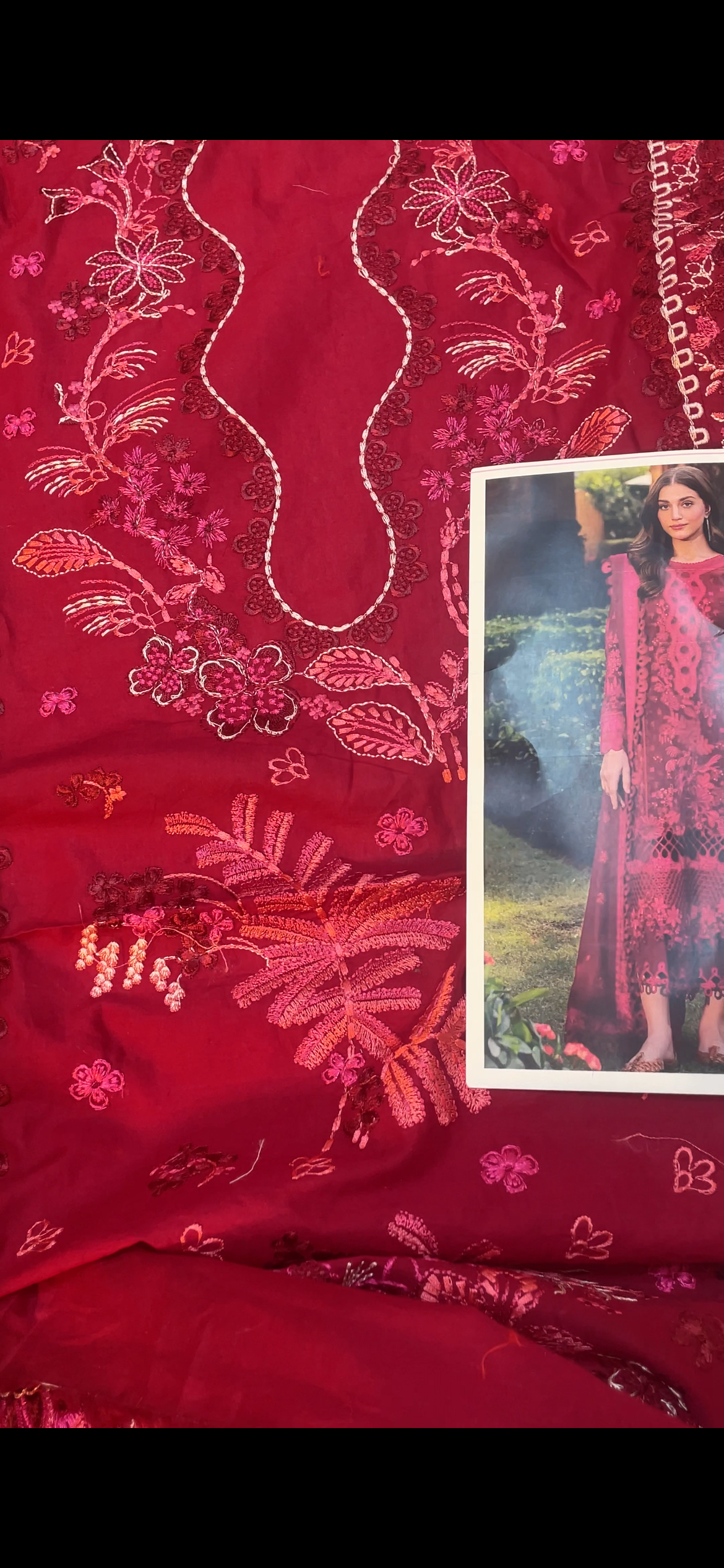 Qalamkar red luxury lawn