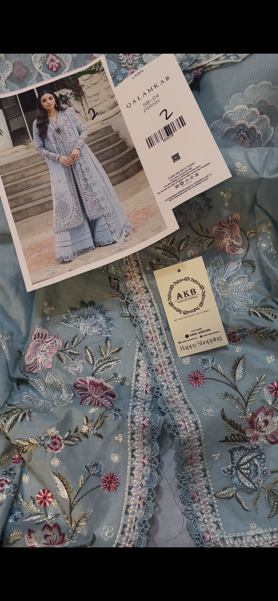 Qalamkar semi stitched sky 3pcs