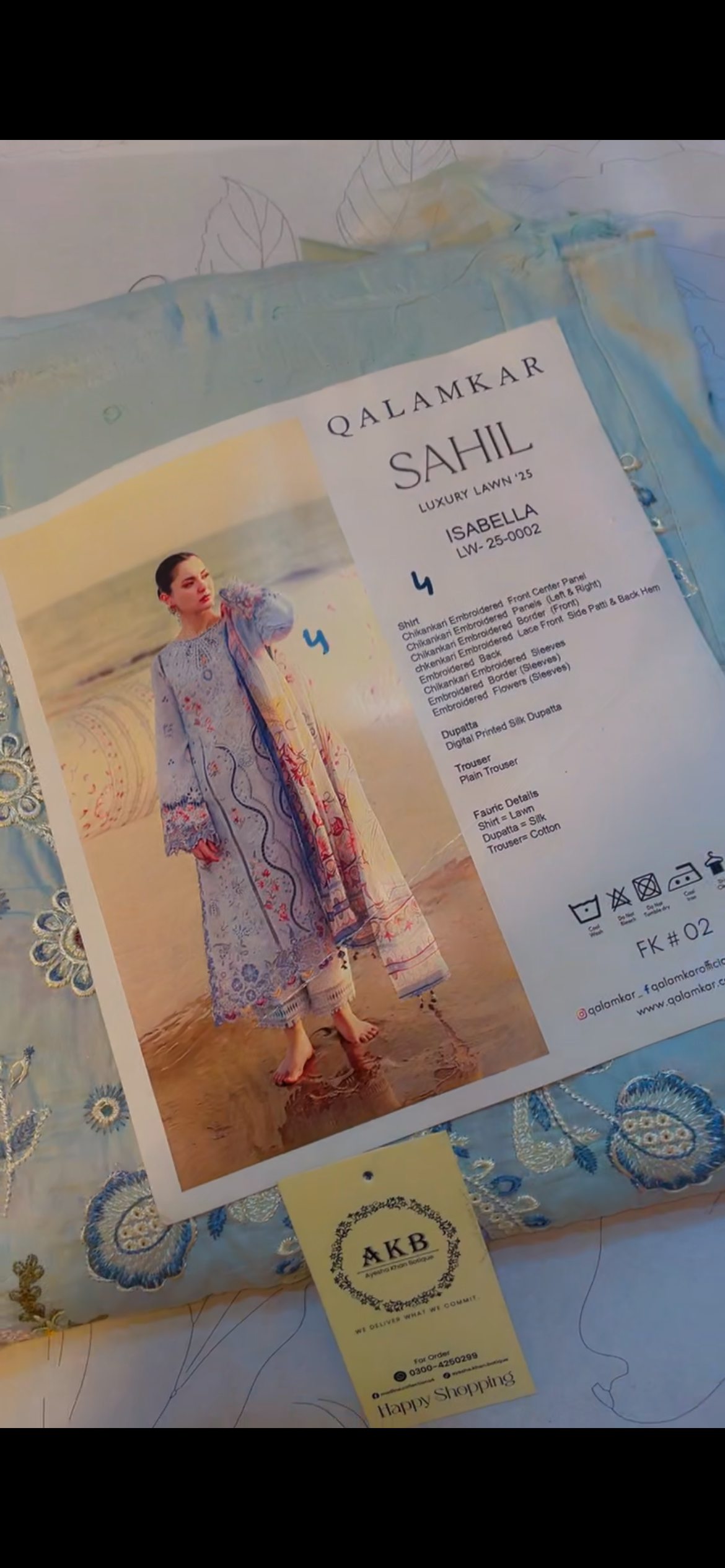 Qalamkar lawn Sky Izzabella