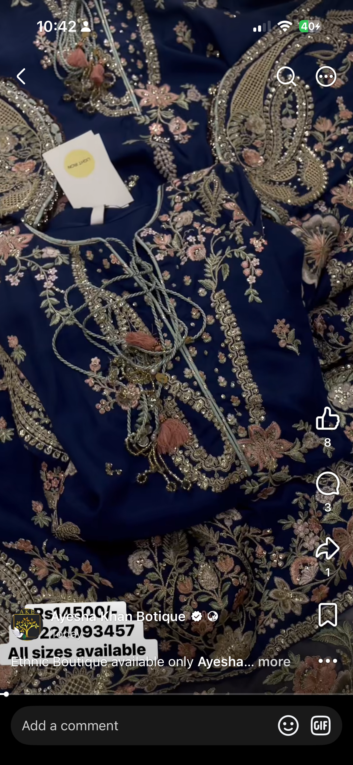 Ethnic Botique Blue 2pcs with trouzer XL 24.5 chest