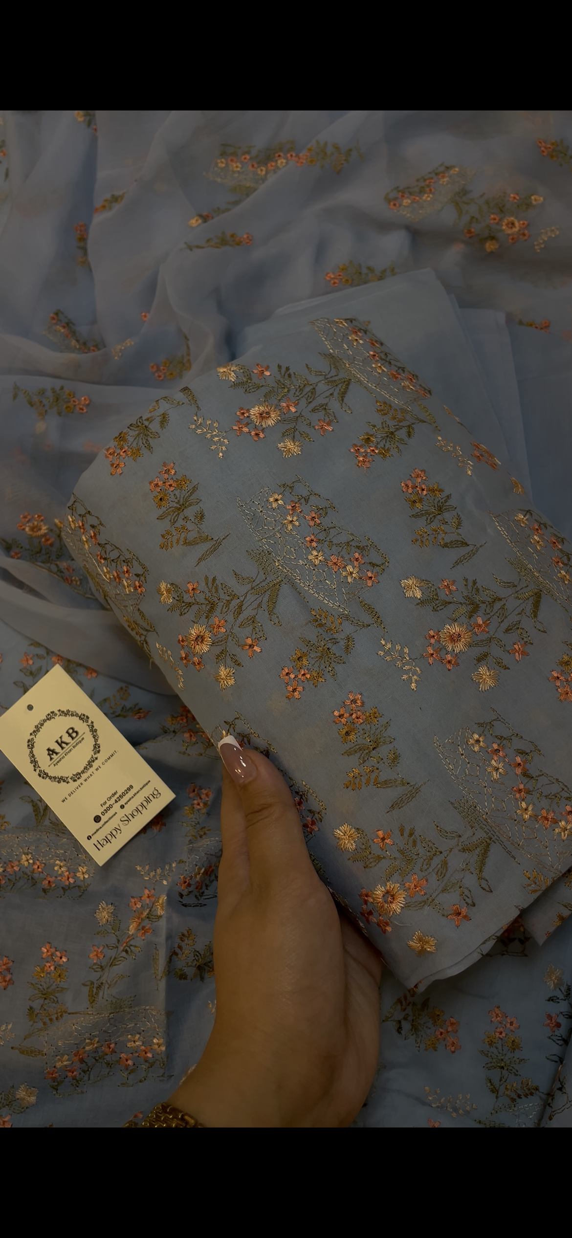 Sky embroidered 3pcs with chiffon dupta kh
