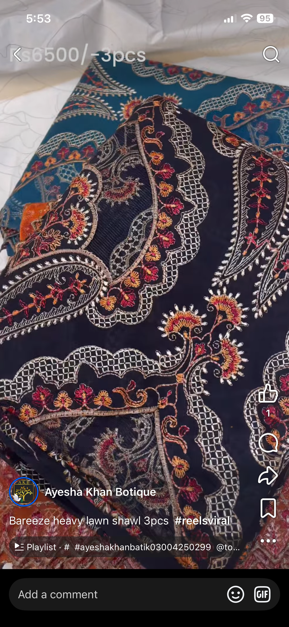 Bareeze heavy shawl lawn 3pcs black