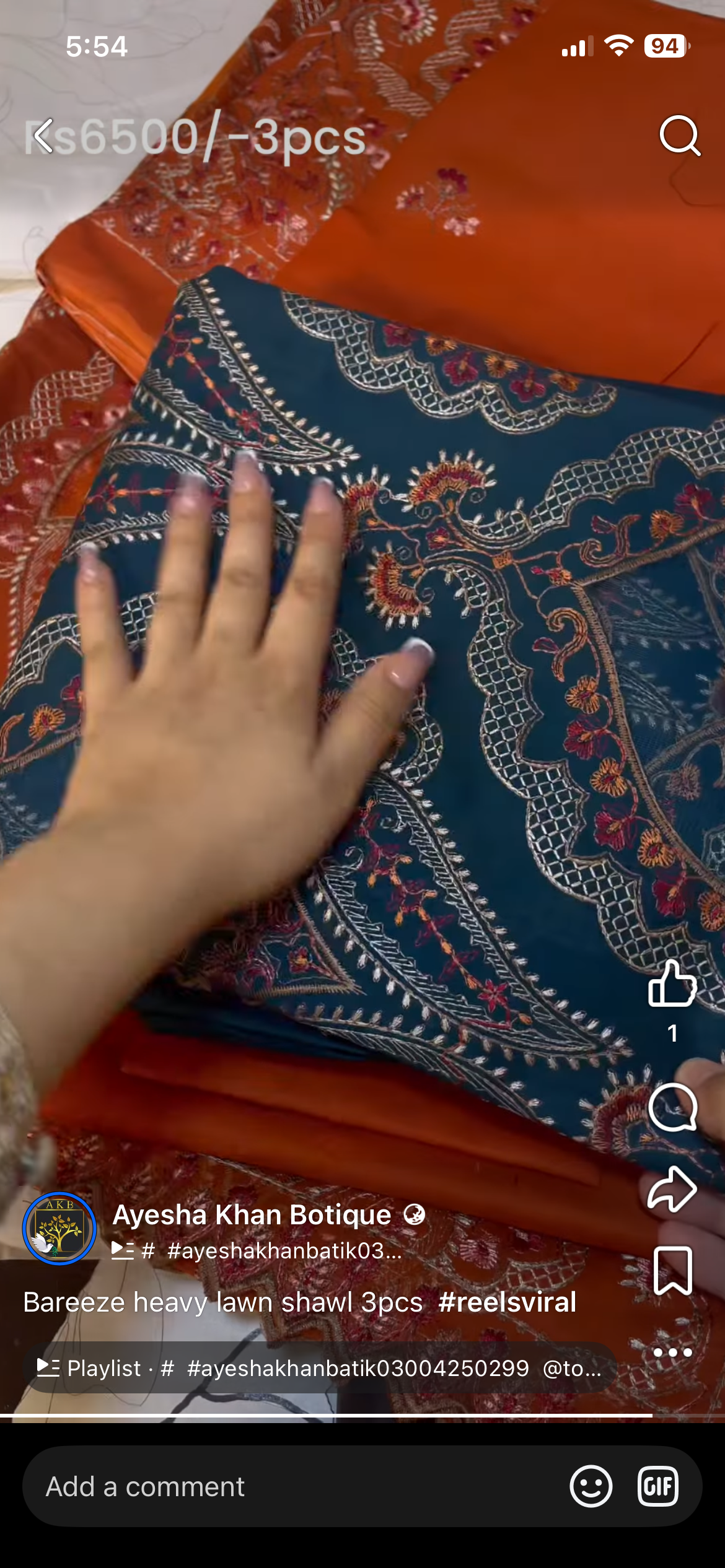 Bareeze heavy shawl lawn 3pcs zink