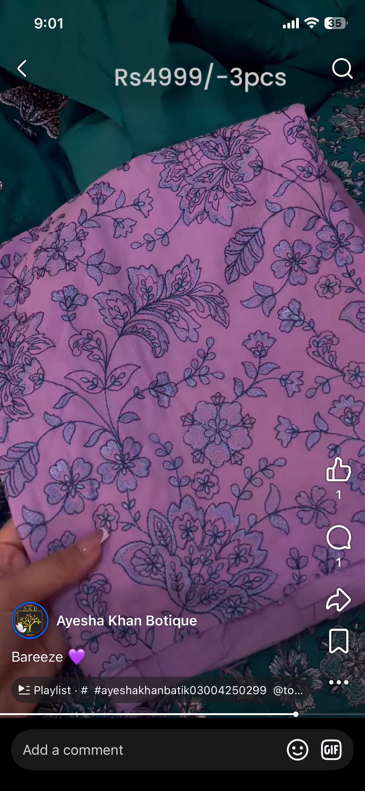 Bareeze lilac pink with blue embroidery