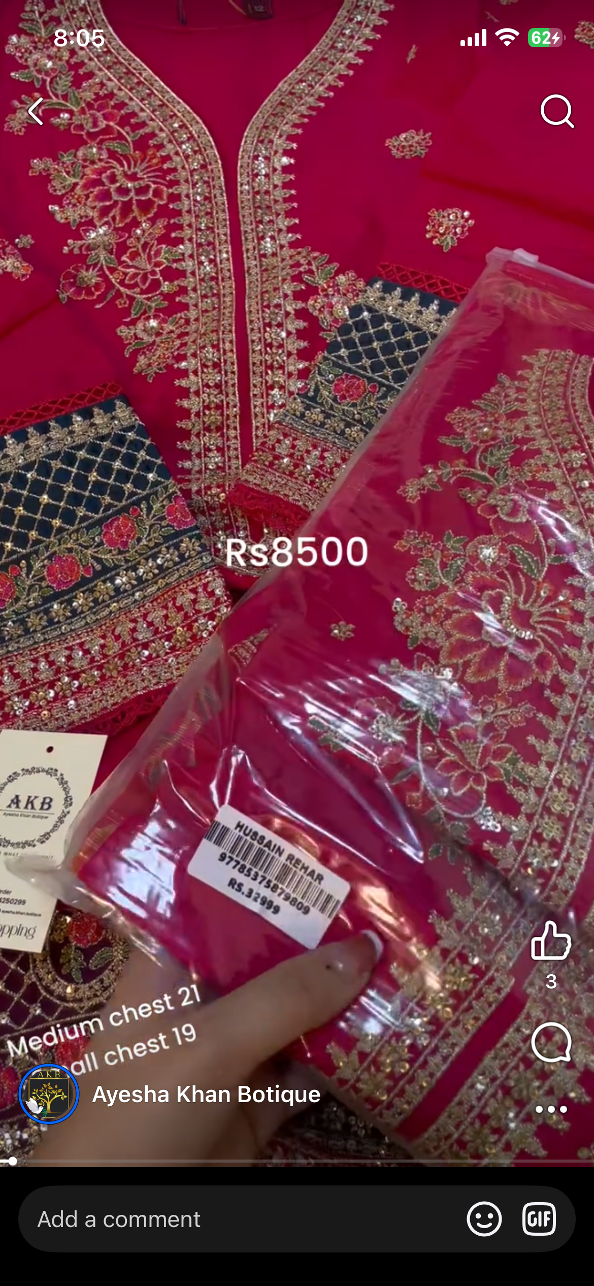 Red stitch luxury lawn 3pcs Medium 19 chest