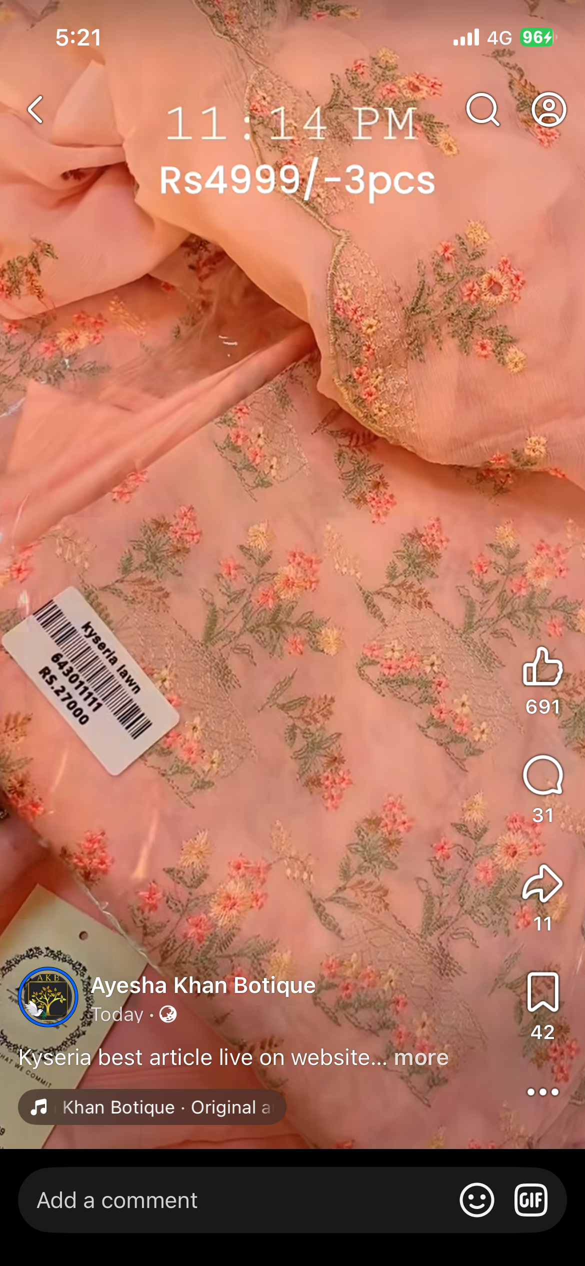 Kyseria pink luxury lawn pure dupata