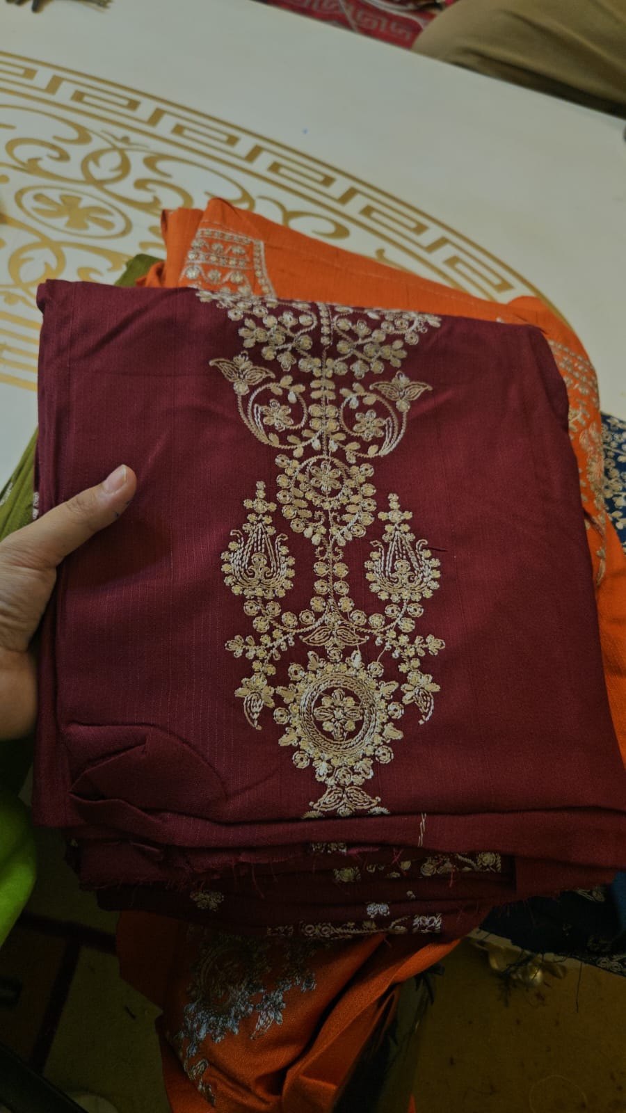 Peach wool embroidery 3pcs