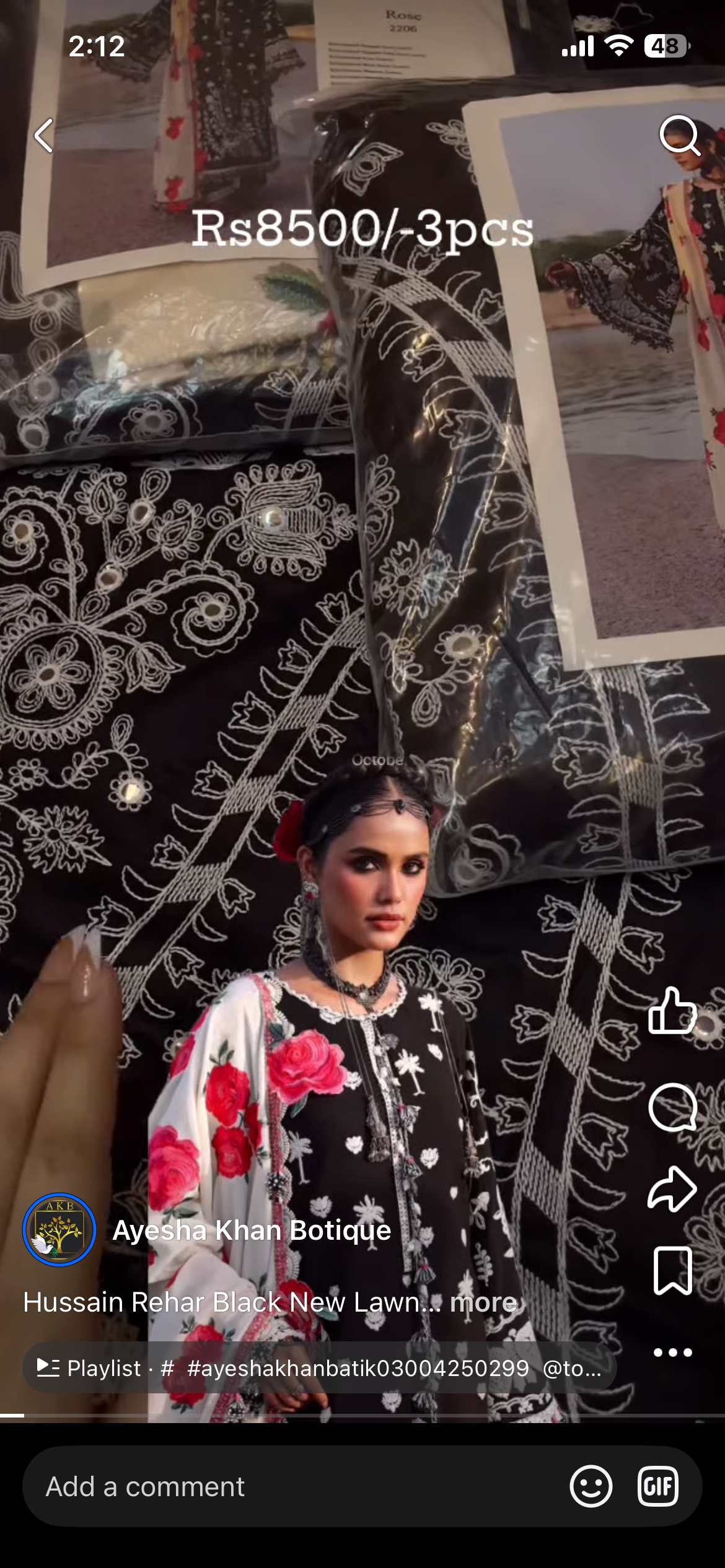 Hussain Rehar Black luxury lawn 3pcs