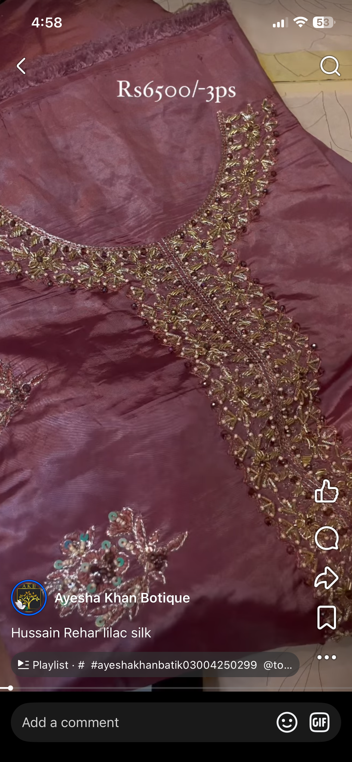 Hussain rehar lilac silk