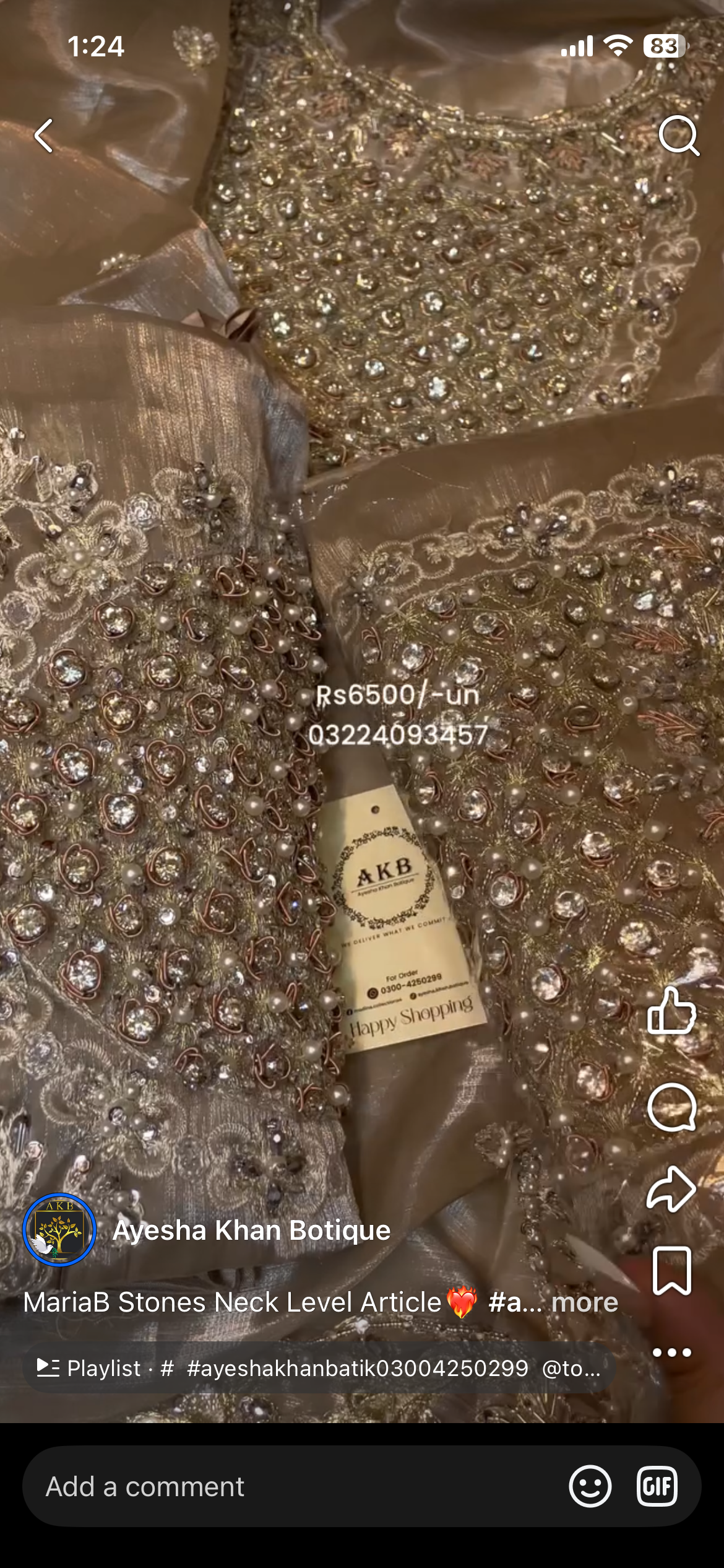 Maria.B Stones Neck shisha silk beige