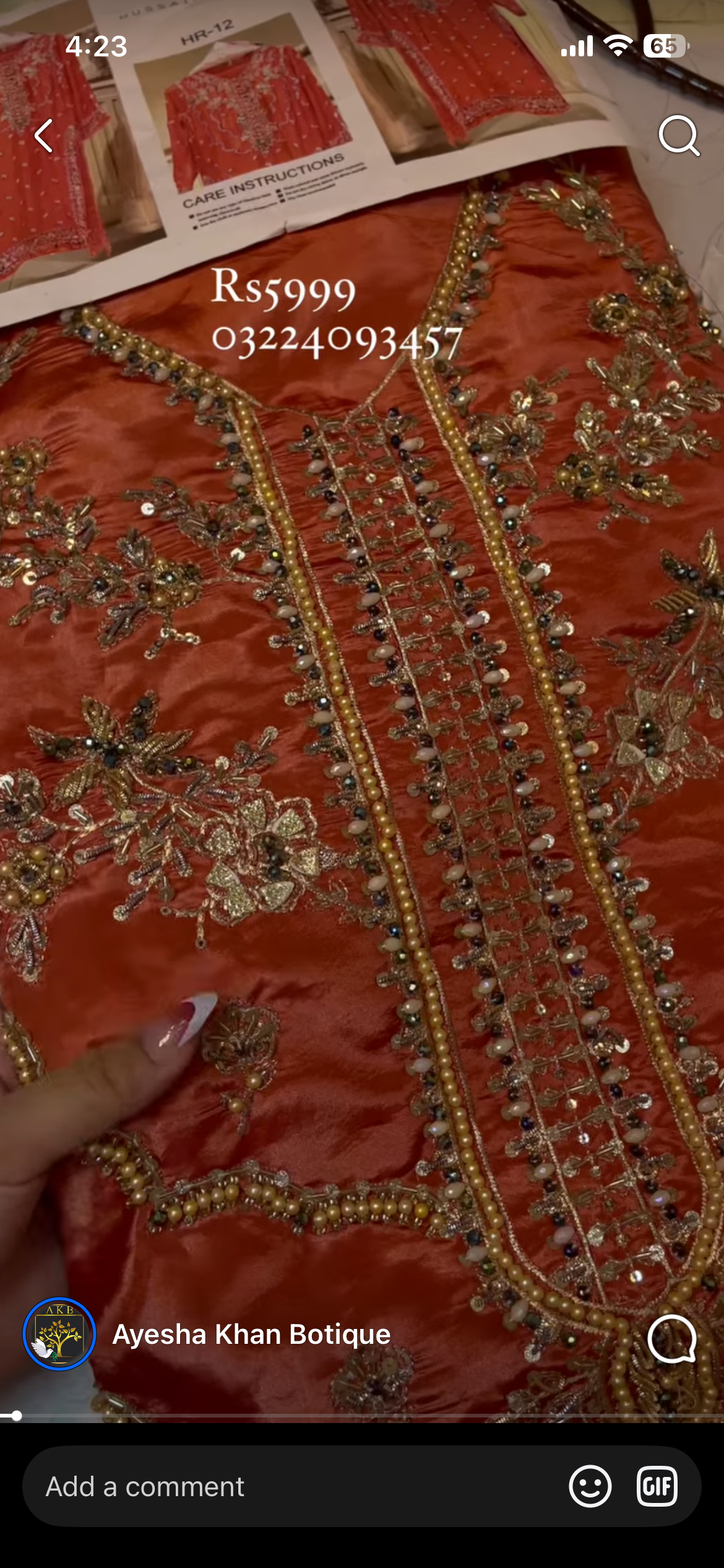 Hussain Rehar orange silk 3pcs ra