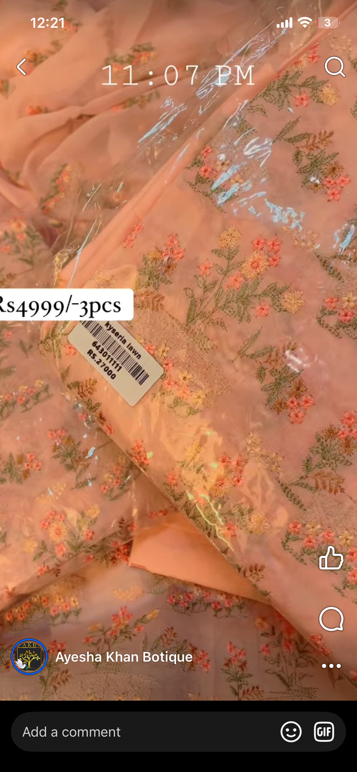 Kyseria pink 3pcs luxury lawn