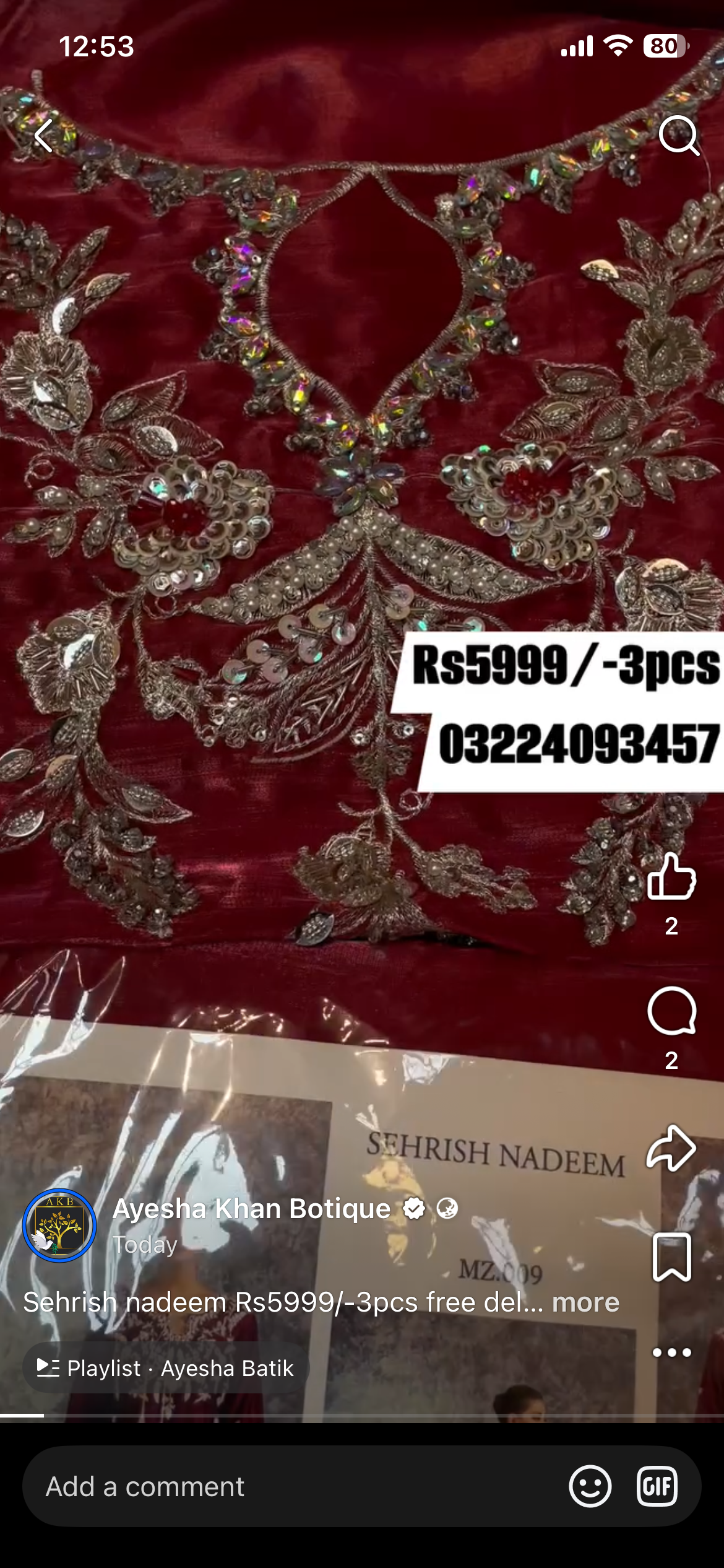 Sehrish nadeem shisha silk red 3pcs ra