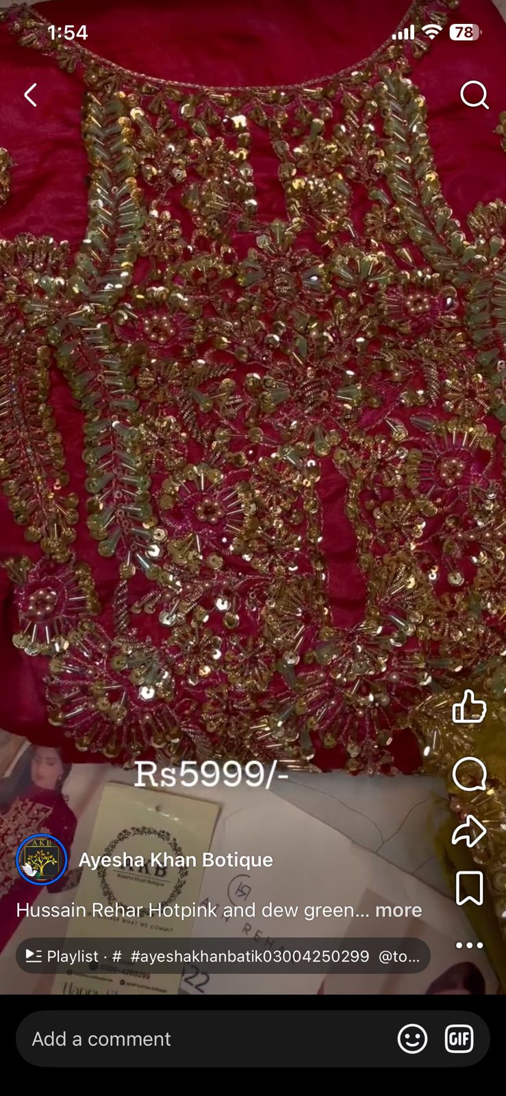 Hussain Rehar Hot Pink