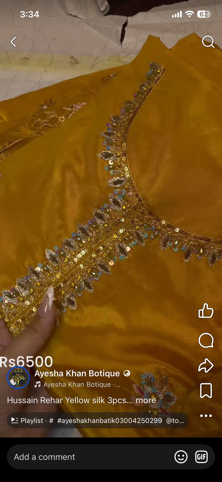 Hussain Rehar Yellow Silk 3pc