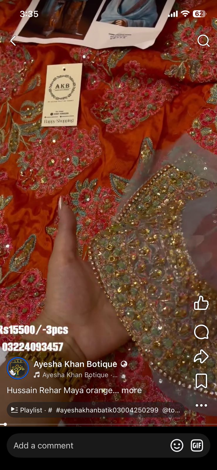 Hussain Rehar Maya Orange 3pc