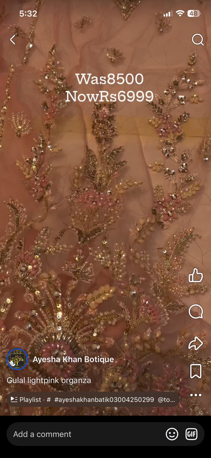 Gulaal light pink organza