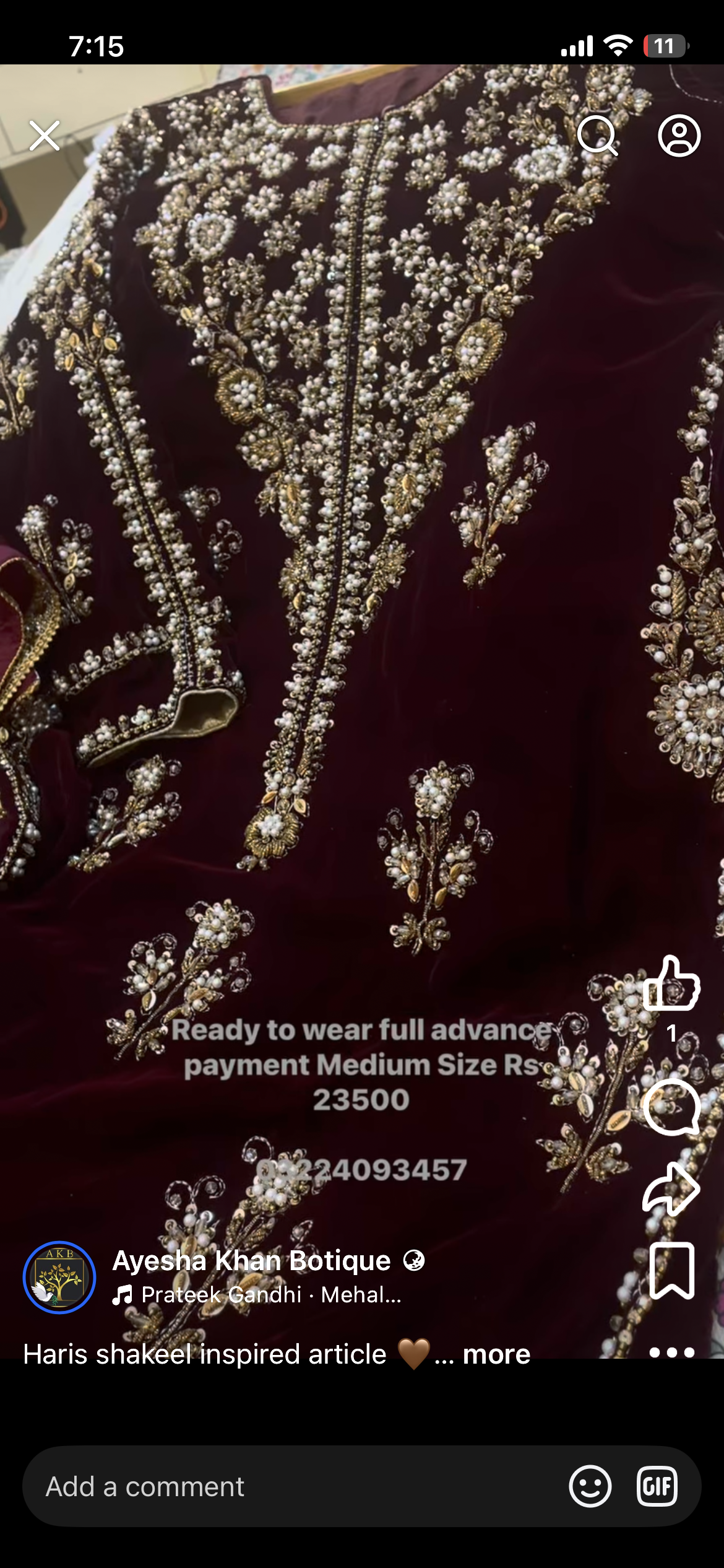 Velvet ready to wear only advance paymnt