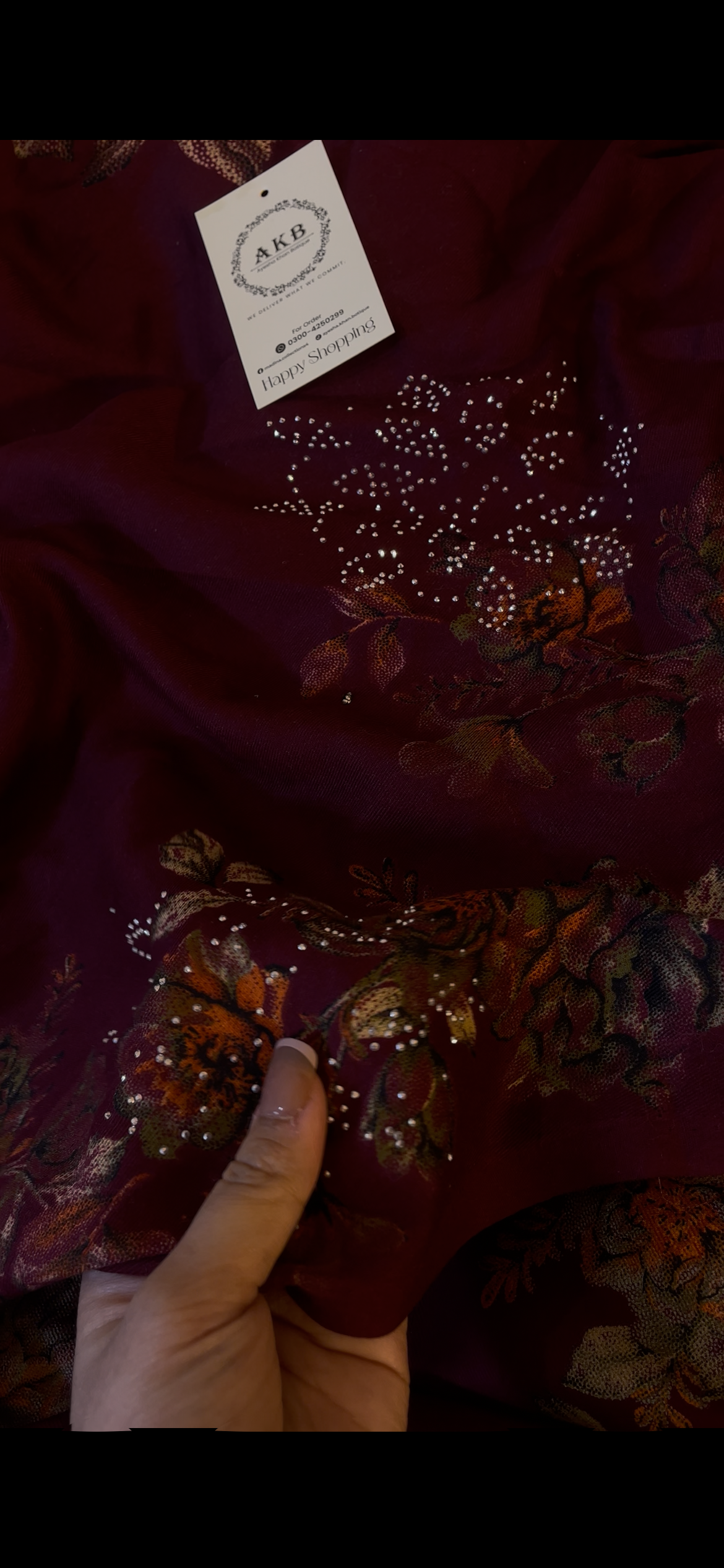 Woolen stones shawl 3pcs maron