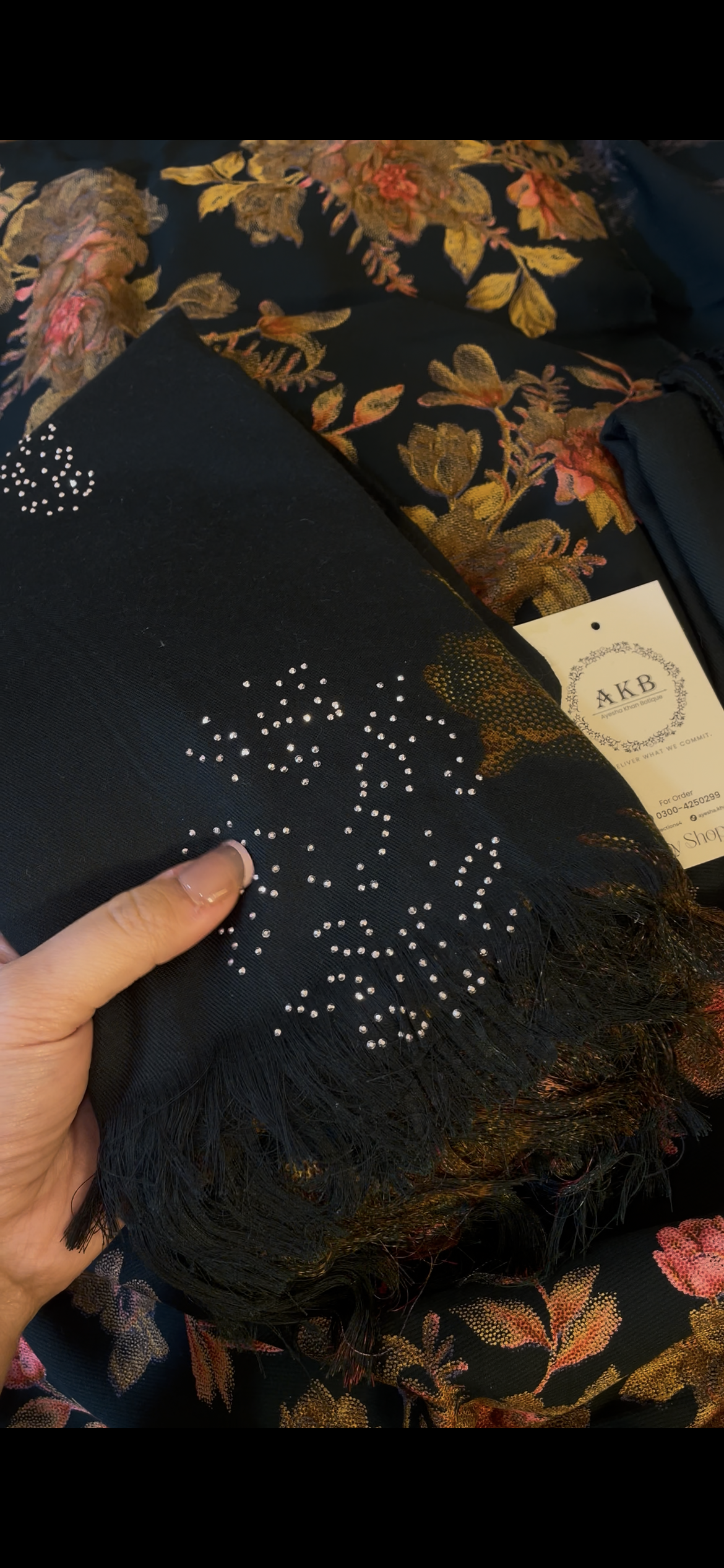 Woolen stones shawl 3pcs Green