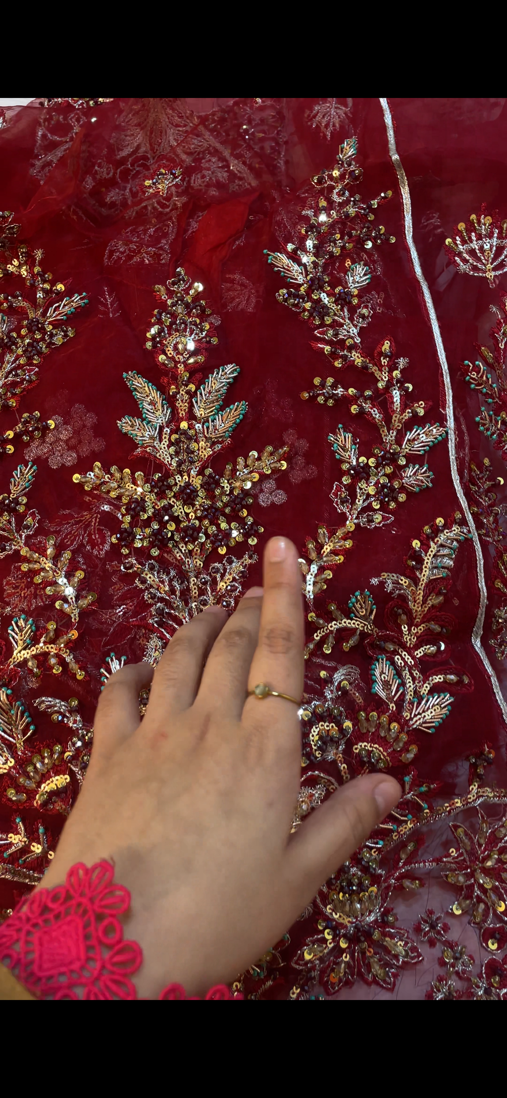 Red Orgnza with net Dupta