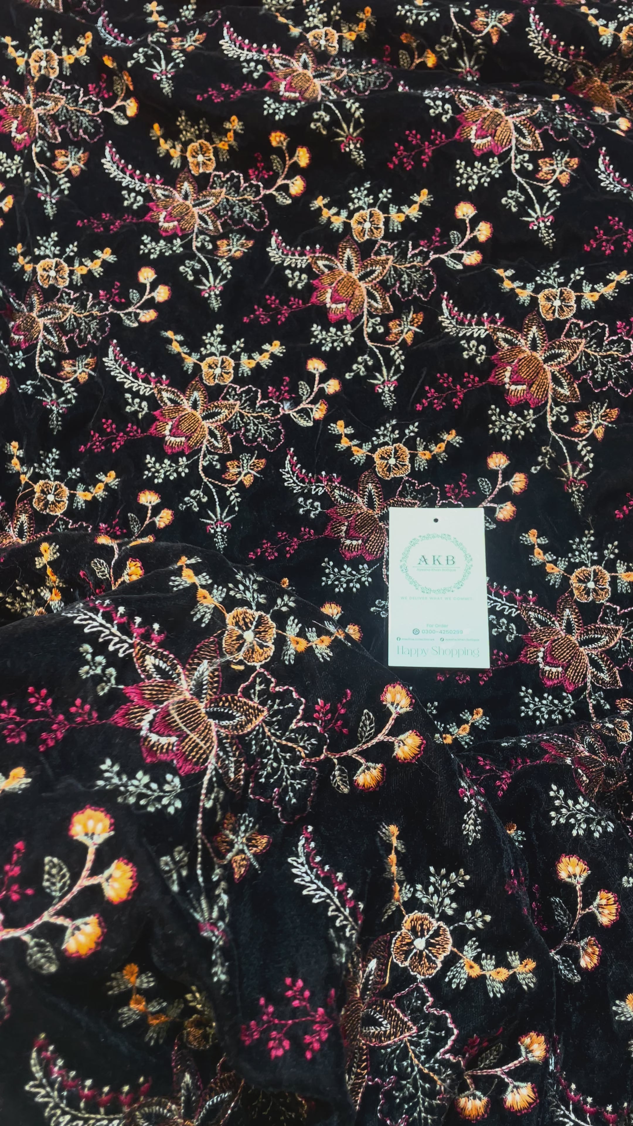 Bareeze black full embroidered velvet suit single